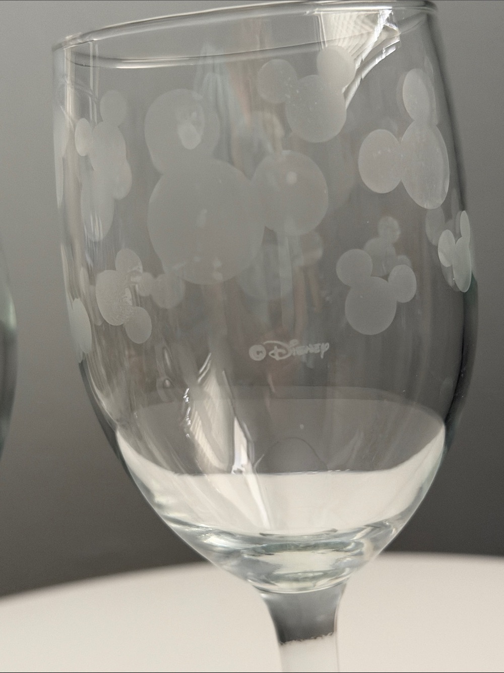 Disney Parks Mickey Mouse Etched Wine Glasses Set of 2 Frosted Bar Stemware 7”